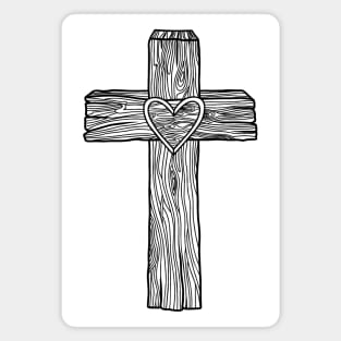 A wooden cross with a heart in the center Magnet